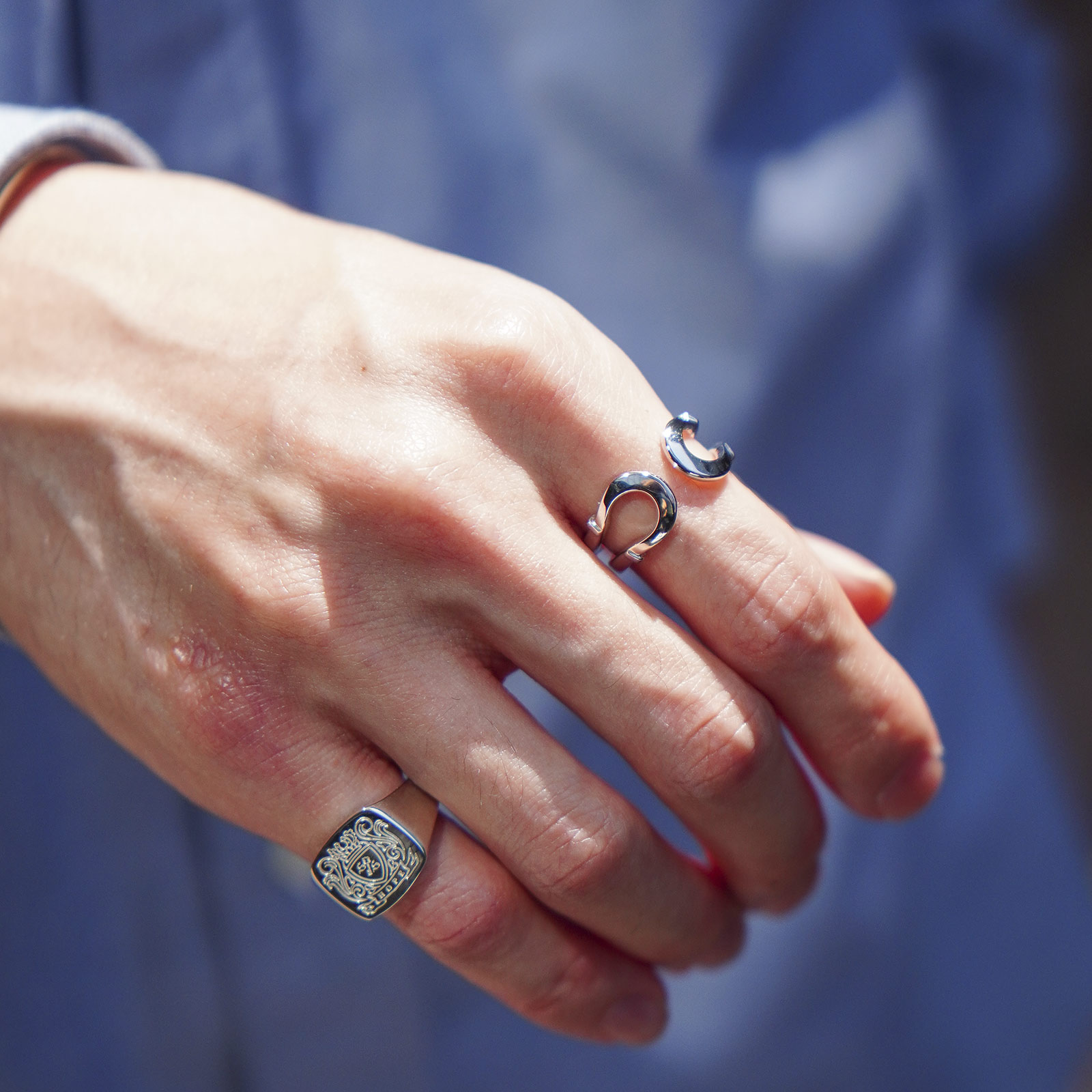 Double Horseshoe Ring - Silver_Large Signet Ring - Silver