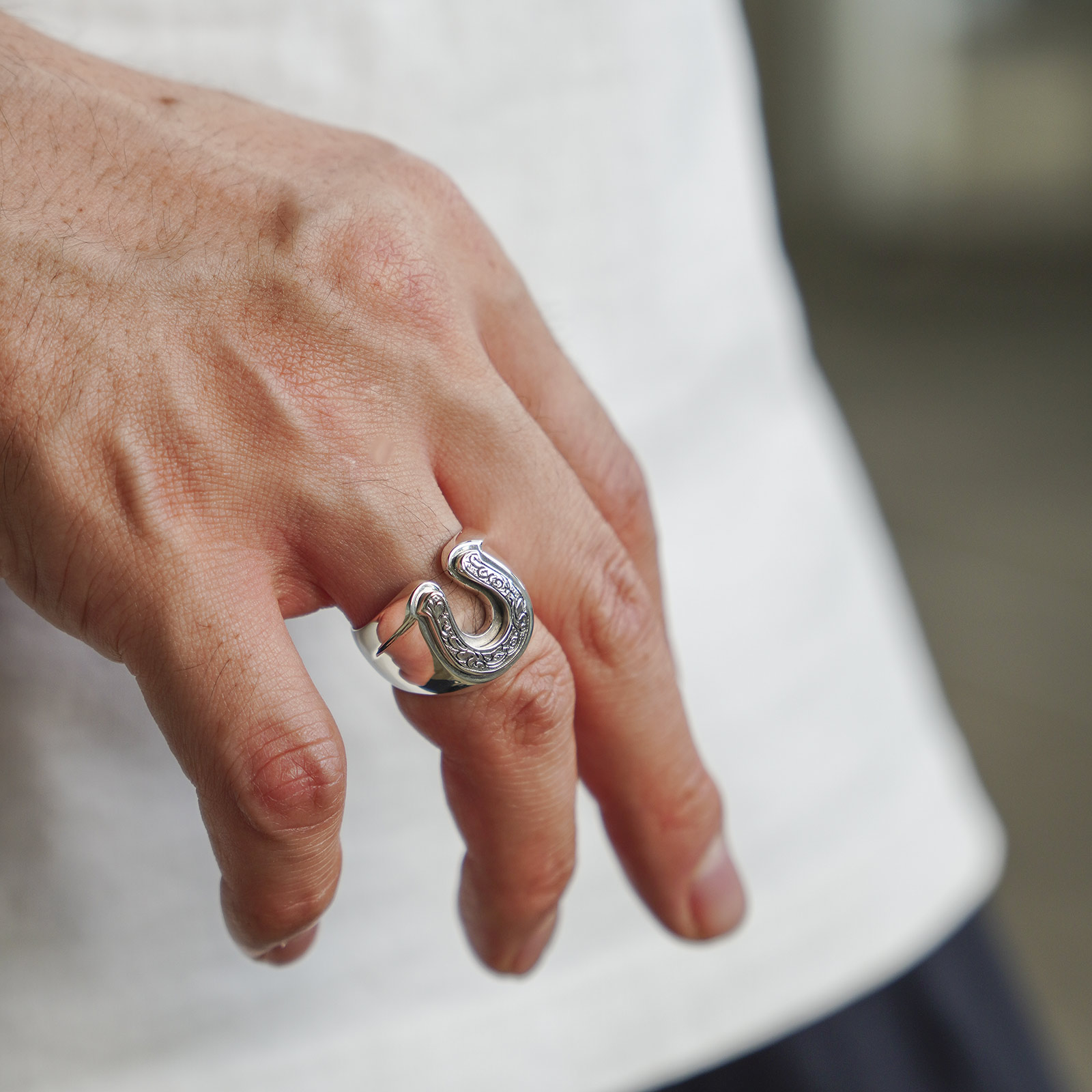 Carved Horseshoe Ring / Silver