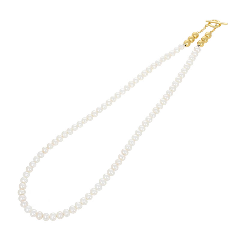 Pearl Beads T-Bar Necklace